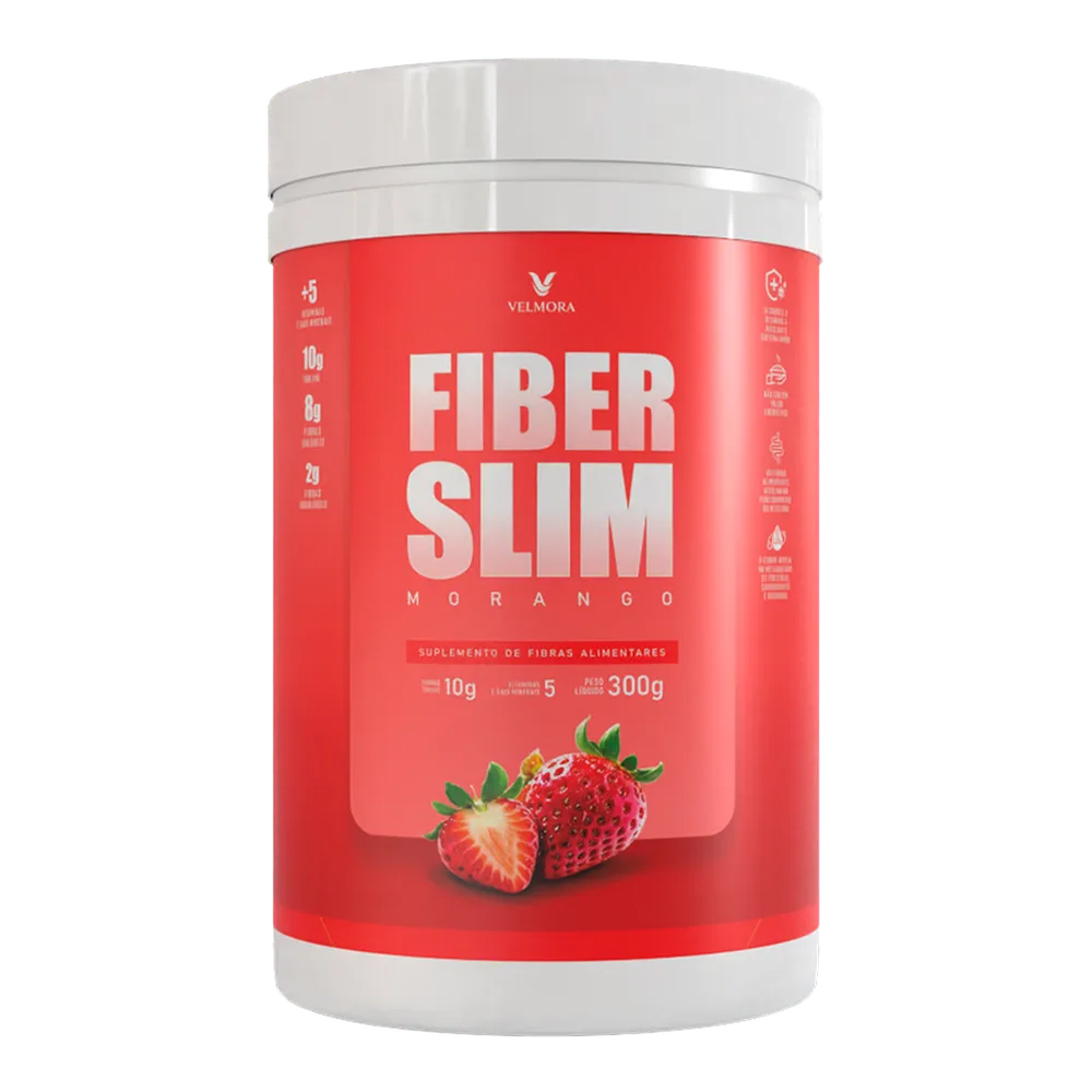 Pote do suplemento de fibras FiberSlim sabor morango