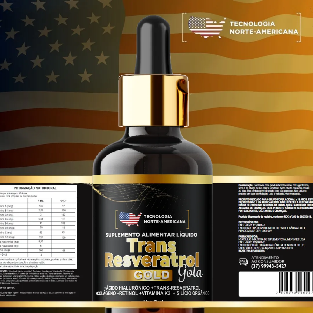 Frasco do suplemento Trans Resveratrol em gotas